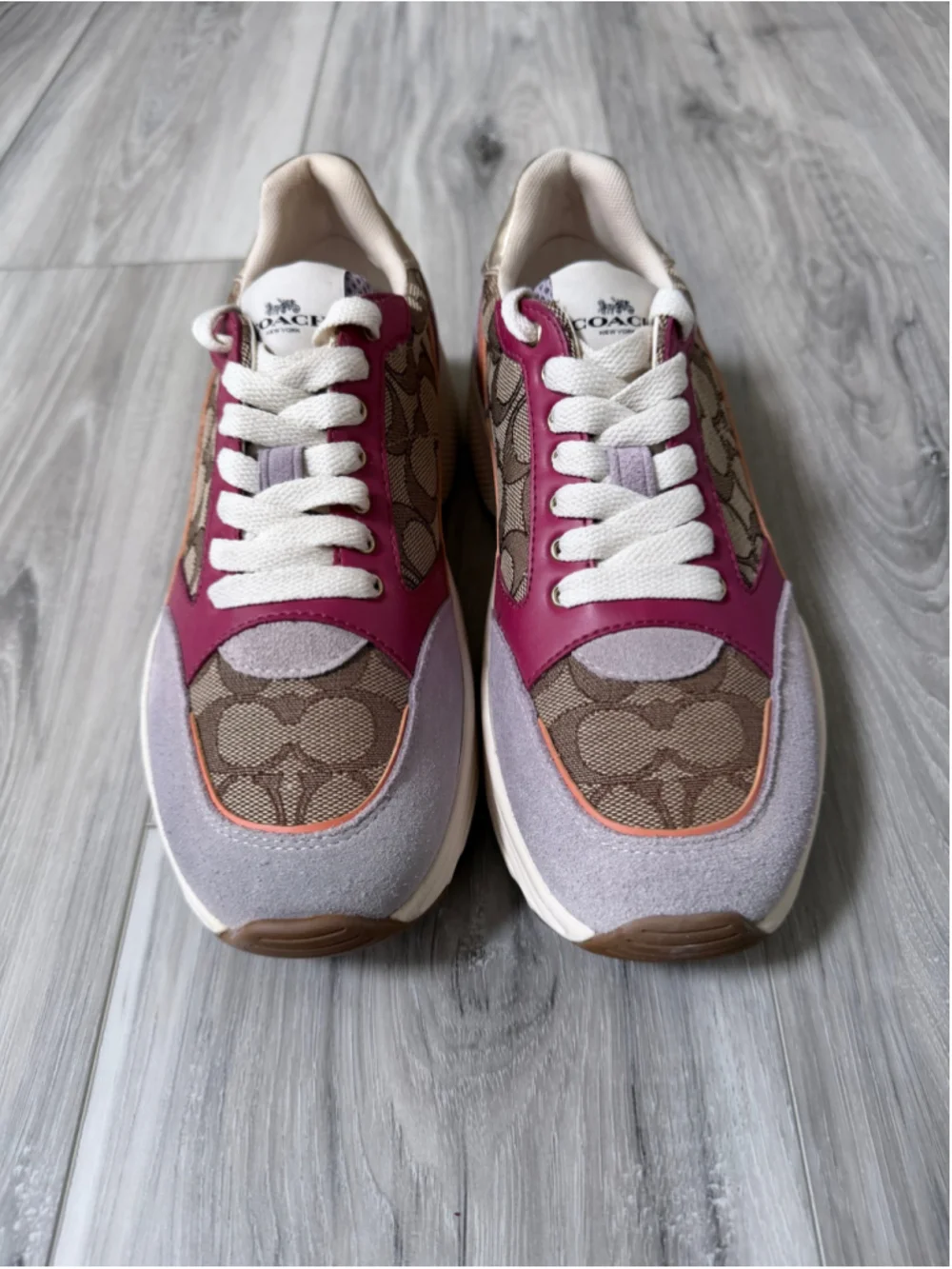 Coach C000 Women’s 7.5 Signature Canvas Suede Multicolor Platform Sneakers